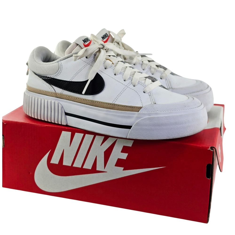 Nike Court Legacy Lift Womens White Black Hemp Platform Sneakers DM7590-100 7